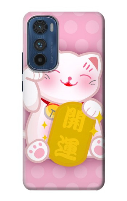 W3025 Pink Maneki Neko Lucky Cat Hard Case and Leather Flip Case For Motorola Edge 30