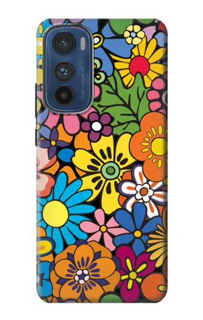 W3281 Colorful Hippie Flowers Pattern Hard Case and Leather Flip Case For Motorola Edge 30