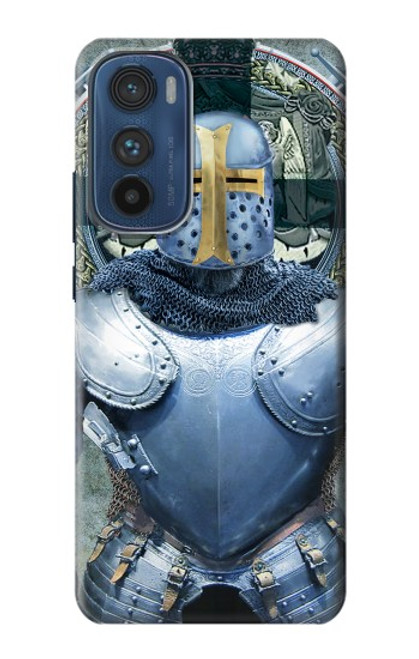 W3864 Medieval Templar Heavy Armor Knight Hard Case and Leather Flip Case For Motorola Edge 30