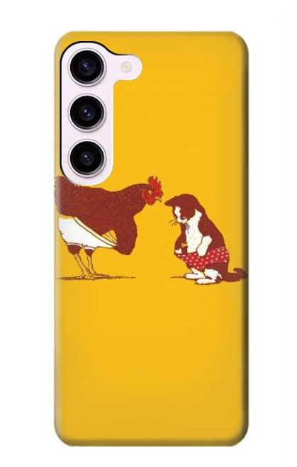 W1093 Rooster and Cat Joke Hard Case and Leather Flip Case For Samsung Galaxy S23