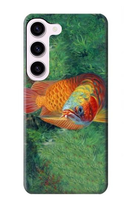 W1157 Red Arowana Fish Hard Case and Leather Flip Case For Samsung Galaxy S23