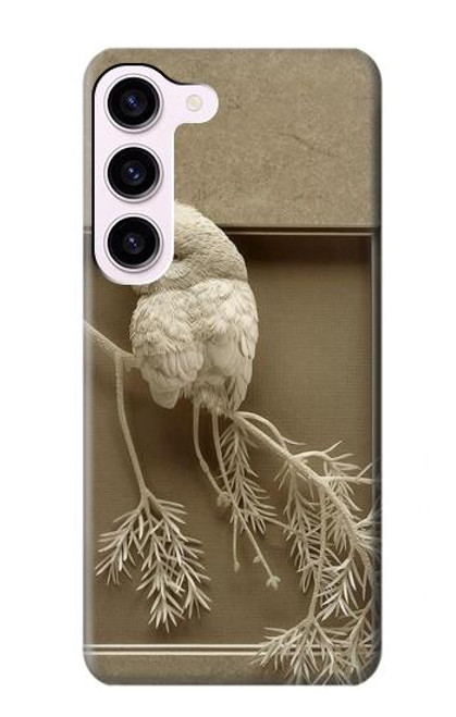 W1386 Paper Sculpture Owl Hard Case and Leather Flip Case For Samsung Galaxy S23