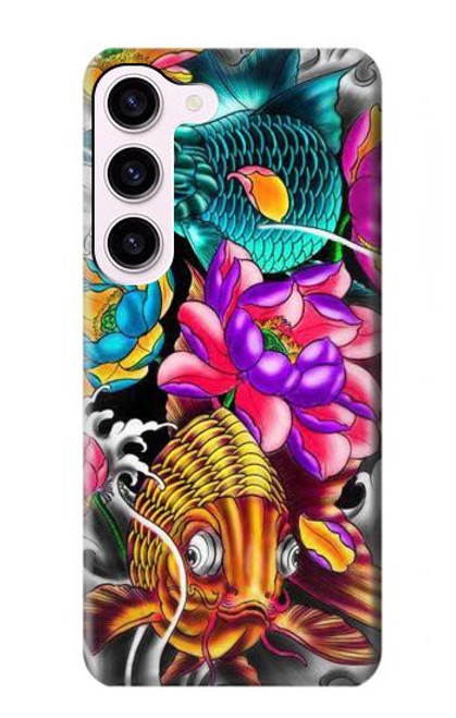 W1630 Fish Japanese Oriental Tattoo Hard Case and Leather Flip Case For Samsung Galaxy S23