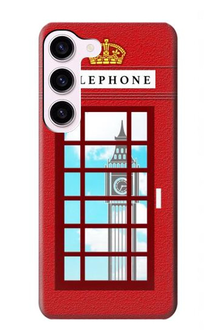 W2059 England British Telephone Box Minimalist Hard Case and Leather Flip Case For Samsung Galaxy S23