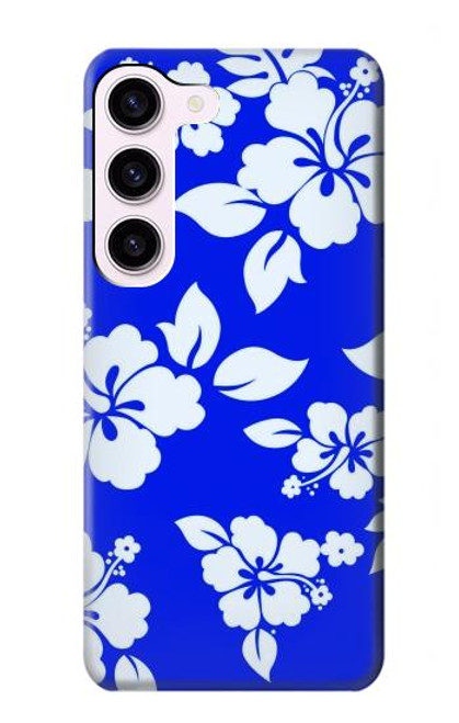 W2244 Hawaiian Hibiscus Blue Pattern Hard Case and Leather Flip Case For Samsung Galaxy S23