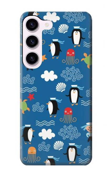 W2572 Marine Penguin Pattern Hard Case and Leather Flip Case For Samsung Galaxy S23