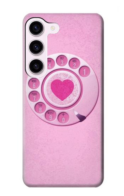 W2847 Pink Retro Rotary Phone Hard Case and Leather Flip Case For Samsung Galaxy S23