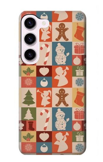 W2854 Cute Xmas Pattern Hard Case and Leather Flip Case For Samsung Galaxy S23