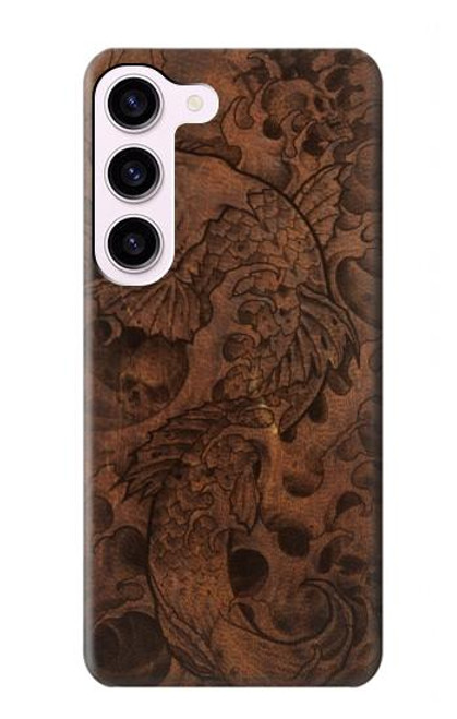 W3405 Fish Tattoo Leather Graphic Print Hard Case and Leather Flip Case For Samsung Galaxy S23
