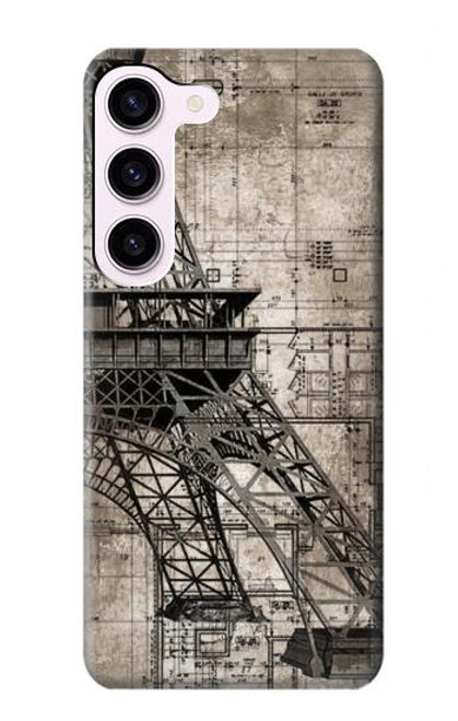 W3416 Eiffel Tower Blueprint Hard Case and Leather Flip Case For Samsung Galaxy S23