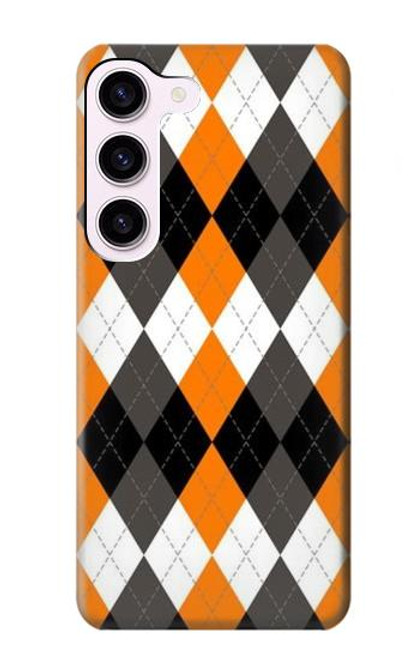 W3421 Black Orange White Argyle Plaid Hard Case and Leather Flip Case For Samsung Galaxy S23