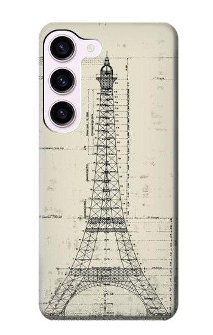 W3474 Eiffel Architectural Drawing Hard Case and Leather Flip Case For Samsung Galaxy S23