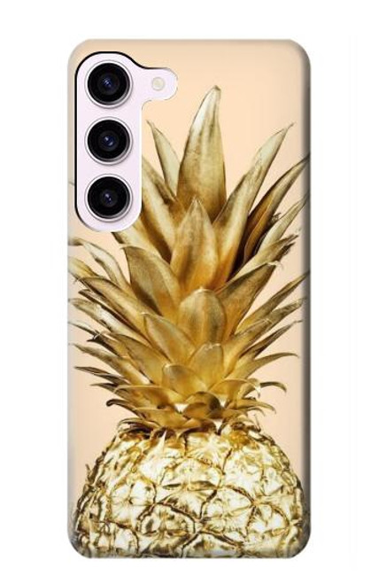 W3490 Gold Pineapple Hard Case and Leather Flip Case For Samsung Galaxy S23