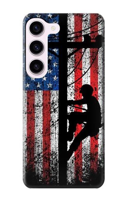 W3803 Electrician Lineman American Flag Hard Case and Leather Flip Case For Samsung Galaxy S23