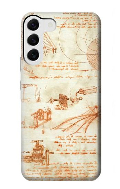 W0566 Technical Drawing Da Vinci Hard Case and Leather Flip Case For Samsung Galaxy S23 Plus