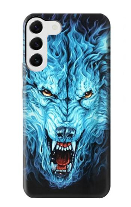 W0752 Blue Fire Grim Wolf Hard Case and Leather Flip Case For Samsung Galaxy S23 Plus