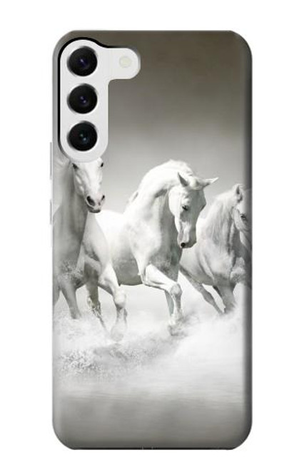 W0933 White Horses Hard Case and Leather Flip Case For Samsung Galaxy S23 Plus