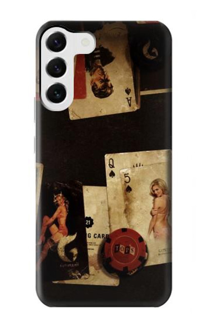 W1069 Old Vintage Sexy Poker Hard Case and Leather Flip Case For Samsung Galaxy S23 Plus