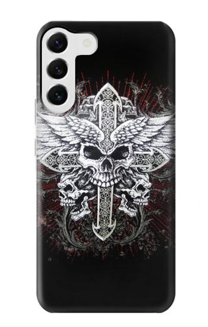 W1434 Skull Wing Tattoo Biker Hard Case and Leather Flip Case For Samsung Galaxy S23 Plus