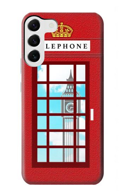 W2059 England British Telephone Box Minimalist Hard Case and Leather Flip Case For Samsung Galaxy S23 Plus