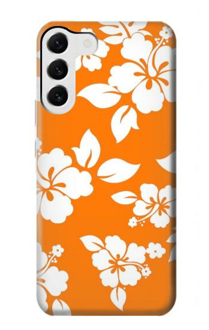 W2245 Hawaiian Hibiscus Orange Pattern Hard Case and Leather Flip Case For Samsung Galaxy S23 Plus