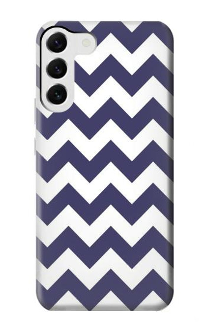 W2345 Navy Blue Shavron Zig Zag Pattern Hard Case and Leather Flip Case For Samsung Galaxy S23 Plus