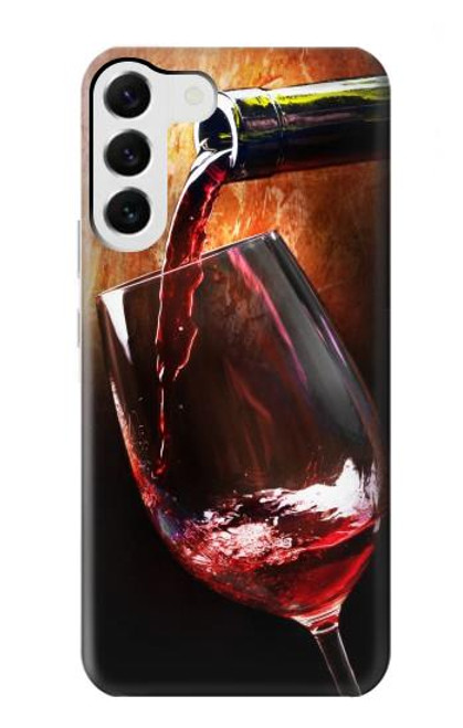 W2396 Red Wine Bottle And Glass Hard Case and Leather Flip Case For Samsung Galaxy S23 Plus