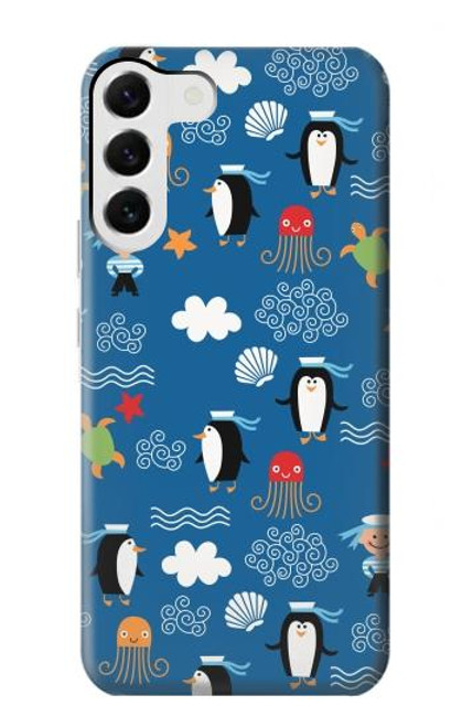 W2572 Marine Penguin Pattern Hard Case and Leather Flip Case For Samsung Galaxy S23 Plus