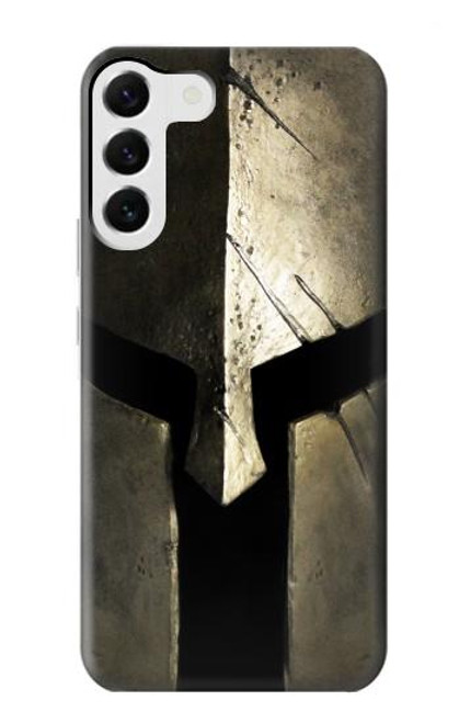 W2673 Spartan Warrior Helmet Hard Case and Leather Flip Case For Samsung Galaxy S23 Plus