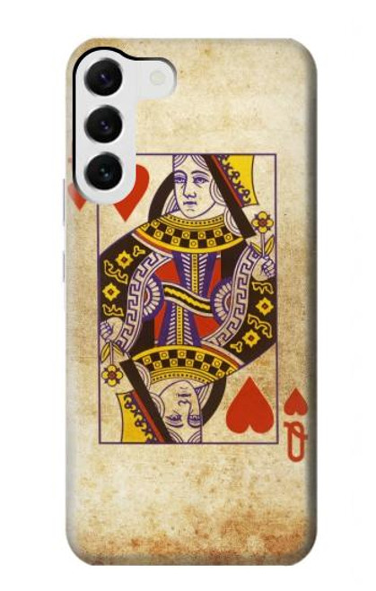 W2833 Poker Card Queen Hearts Hard Case and Leather Flip Case For Samsung Galaxy S23 Plus