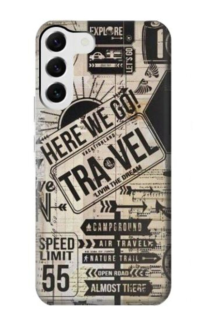 W3441 Vintage Travel Hard Case and Leather Flip Case For Samsung Galaxy S23 Plus