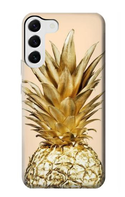 W3490 Gold Pineapple Hard Case and Leather Flip Case For Samsung Galaxy S23 Plus