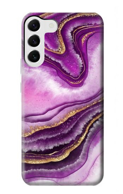 W3896 Purple Marble Gold Streaks Hard Case and Leather Flip Case For Samsung Galaxy S23 Plus