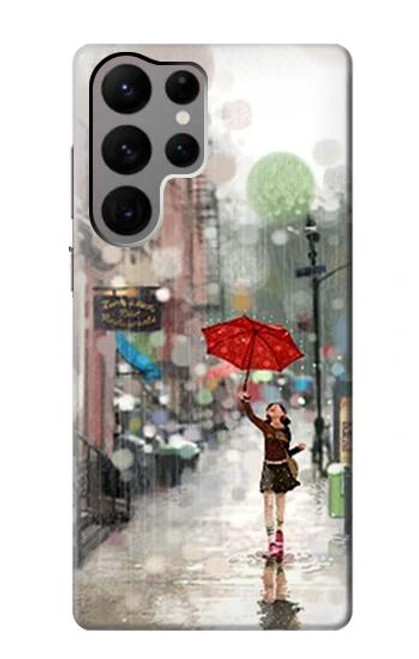 W0108 Girl in The Rain Hard Case and Leather Flip Case For Samsung Galaxy S23 Ultra