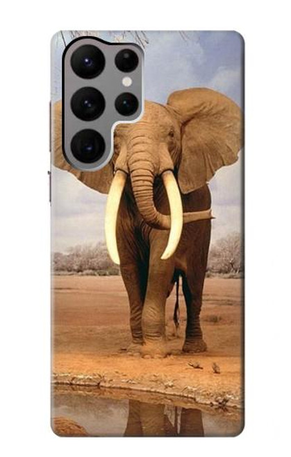 W0310 African Elephant Hard Case and Leather Flip Case For Samsung Galaxy S23 Ultra