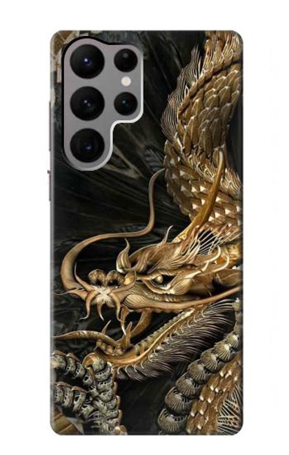 W0426 Gold Dragon Hard Case and Leather Flip Case For Samsung Galaxy S23 Ultra