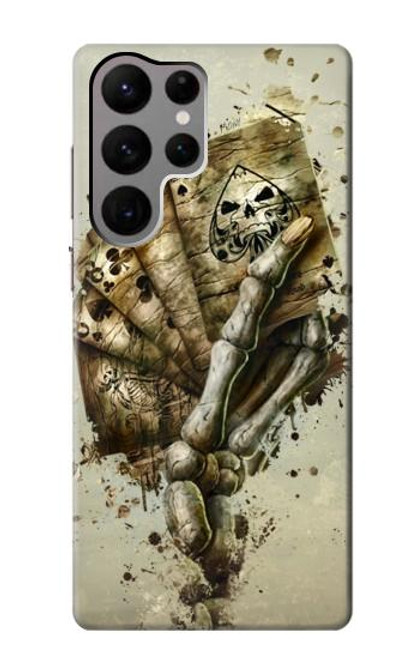 W0550 Skull Card Poker Hard Case and Leather Flip Case For Samsung Galaxy S23 Ultra