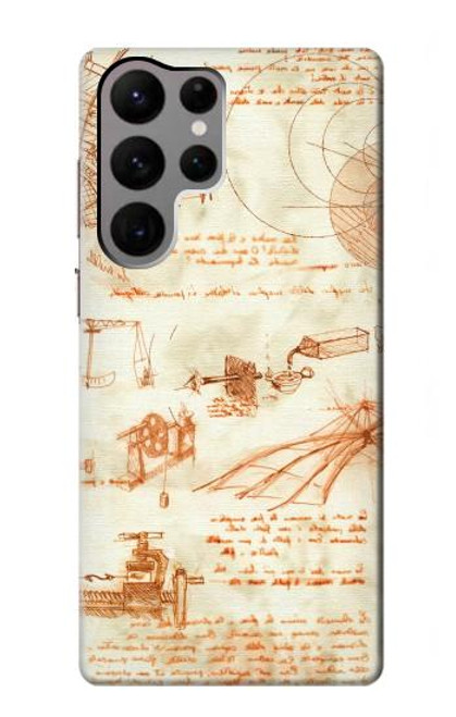 W0566 Technical Drawing Da Vinci Hard Case and Leather Flip Case For Samsung Galaxy S23 Ultra