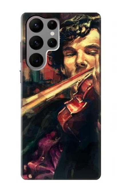 W0723 Violin Art Paint Hard Case and Leather Flip Case For Samsung Galaxy S23 Ultra