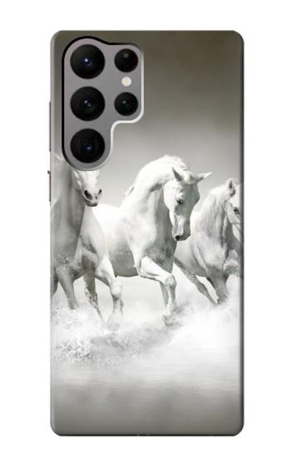 W0933 White Horses Hard Case and Leather Flip Case For Samsung Galaxy S23 Ultra