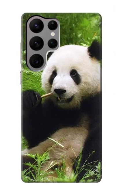 W1073 Panda Enjoy Eating Hard Case and Leather Flip Case For Samsung Galaxy S23 Ultra