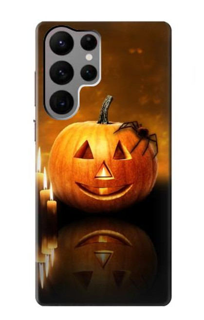 W1083 Pumpkin Spider Candles Halloween Hard Case and Leather Flip Case For Samsung Galaxy S23 Ultra