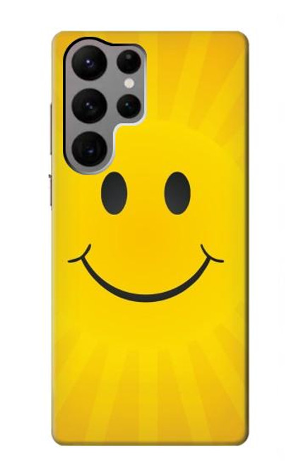 W1146 Yellow Sun Smile Hard Case and Leather Flip Case For Samsung Galaxy S23 Ultra