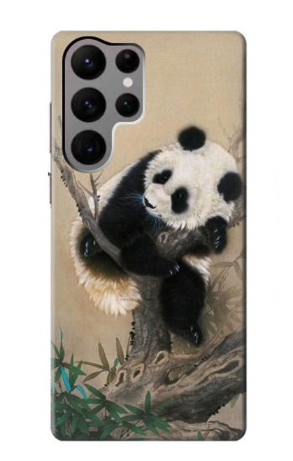 W2210 Panda Fluffy Art Painting Hard Case and Leather Flip Case For Samsung Galaxy S23 Ultra