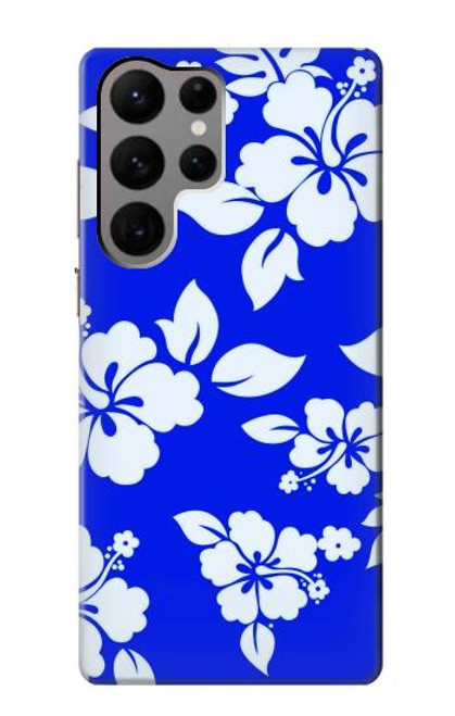 W2244 Hawaiian Hibiscus Blue Pattern Hard Case and Leather Flip Case For Samsung Galaxy S23 Ultra