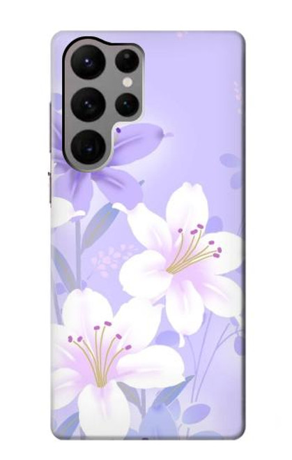 W2361 Purple White Flowers Hard Case and Leather Flip Case For Samsung Galaxy S23 Ultra