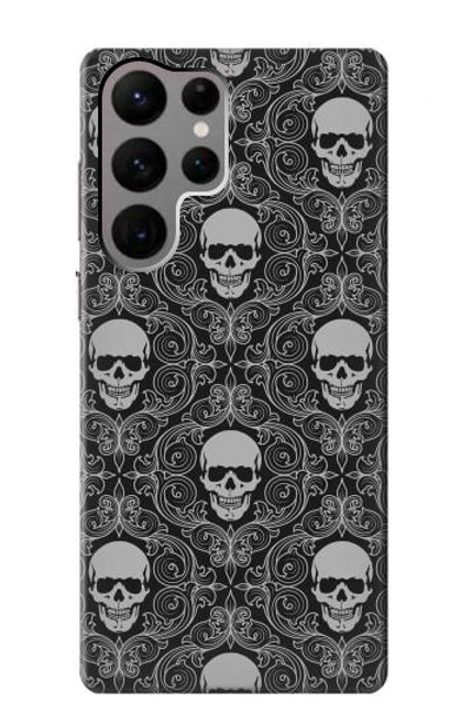 W2371 Skull Vintage Monochrome Pattern Hard Case and Leather Flip Case For Samsung Galaxy S23 Ultra