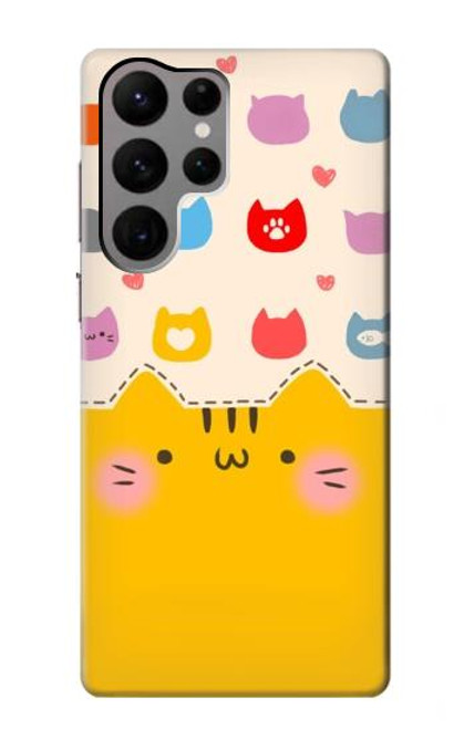 W2442 Cute Cat Cartoon Funny Hard Case and Leather Flip Case For Samsung Galaxy S23 Ultra