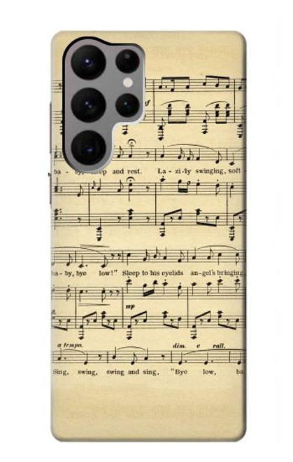 W2504 Vintage Music Sheet Hard Case and Leather Flip Case For Samsung Galaxy S23 Ultra