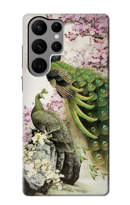 W2773 Peacock Chinese Brush Painting Hard Case and Leather Flip Case For Samsung Galaxy S23 Ultra